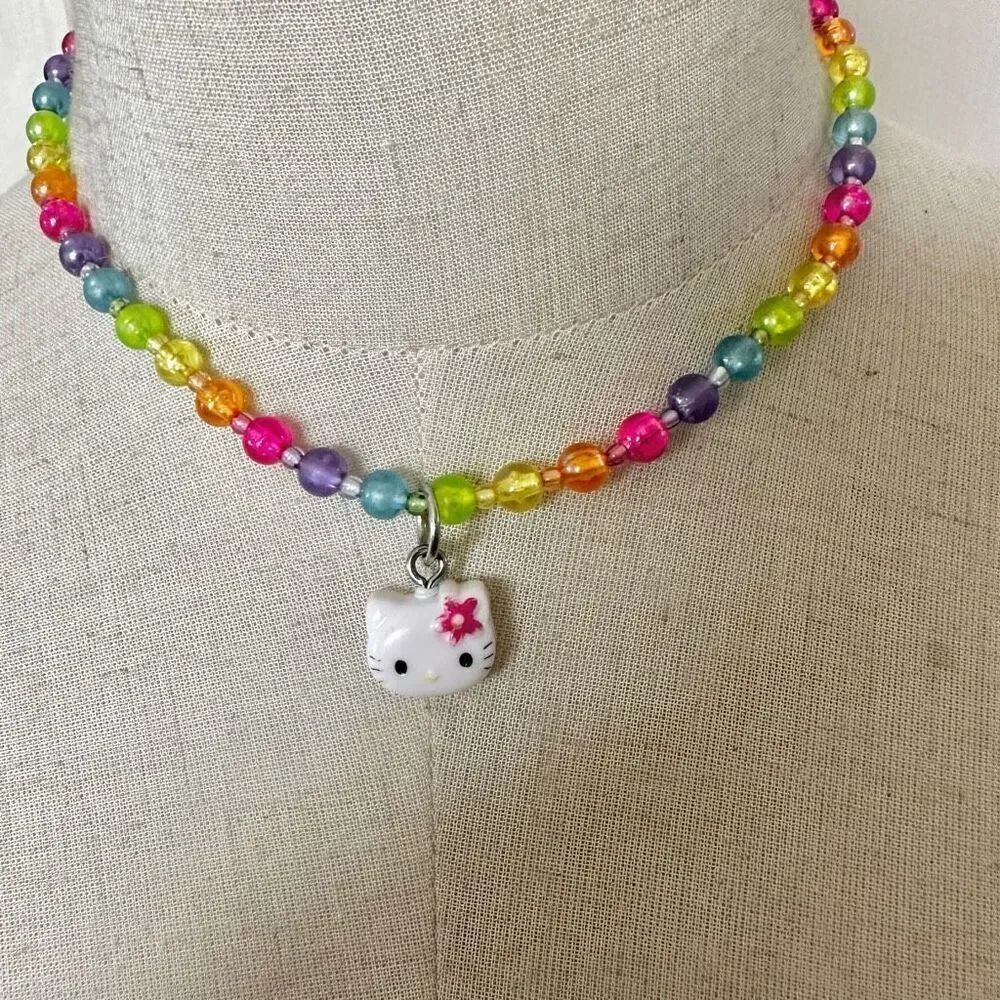 Sanrio Multi colored beaded hello kitty pendant necklace
